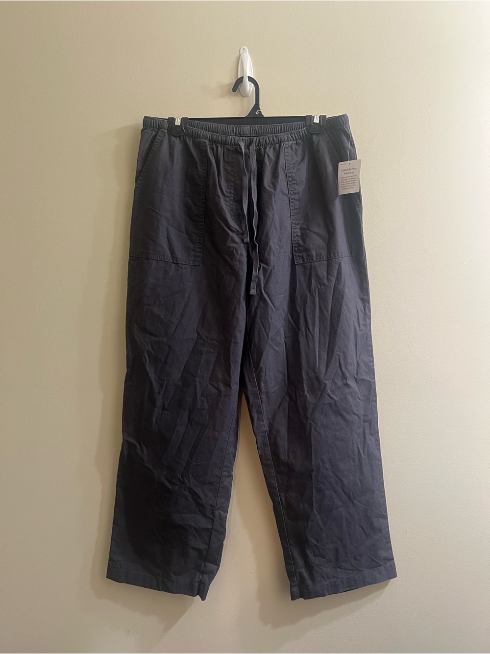 LL Bean Sunwashed Canvas Pants Women’s Sz Medium Petite Gray Pull On NWT